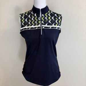 Callaway Navy Geometric Sleeveless Golf/Tennis Polo Ruched Sides Women's Sz S